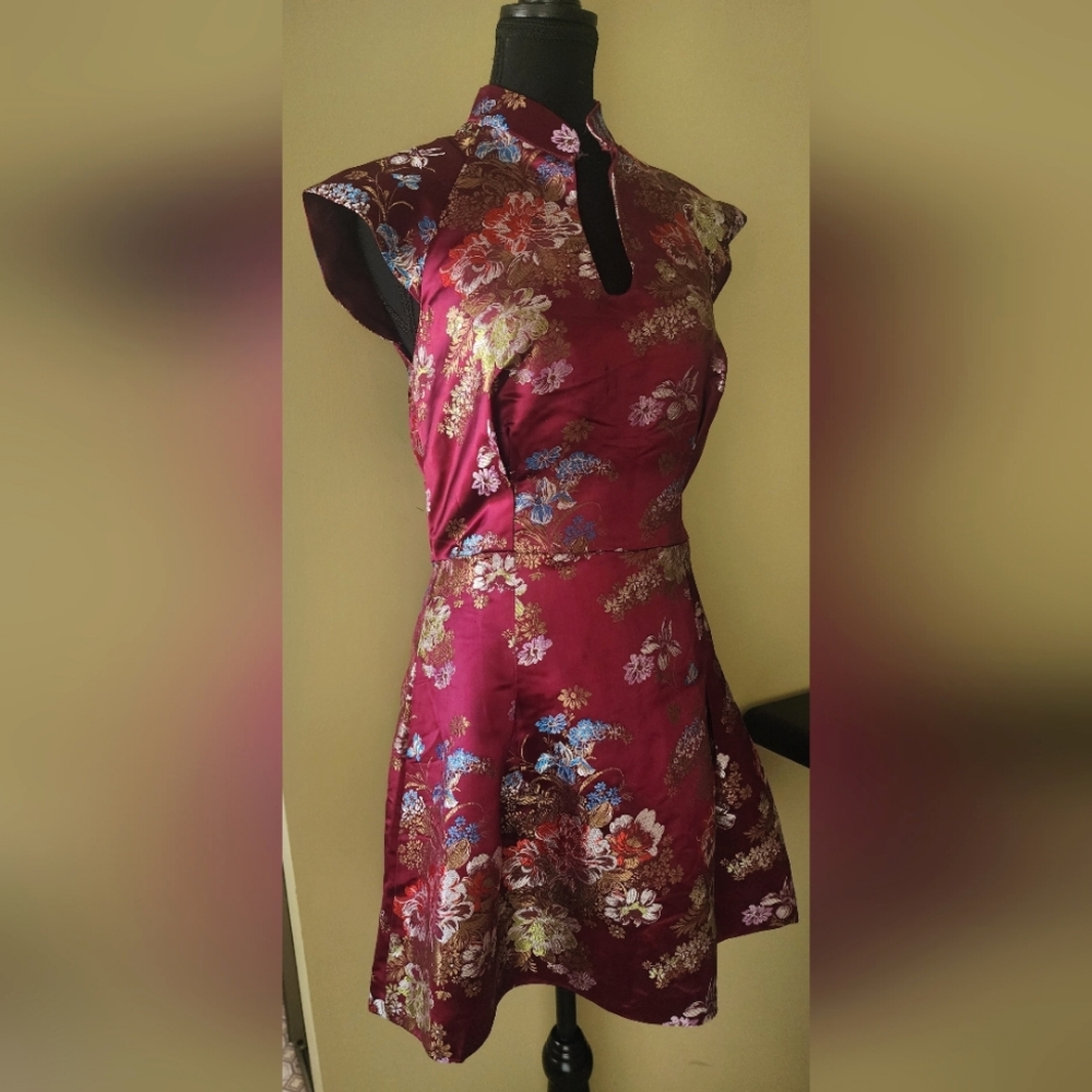 Glamorous Red Brocade Chinese Style Mini Dress